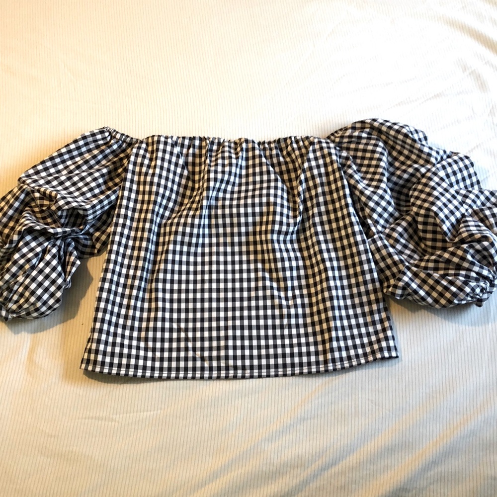 GINGHAM OFF THE SHOULDER BLOUSE